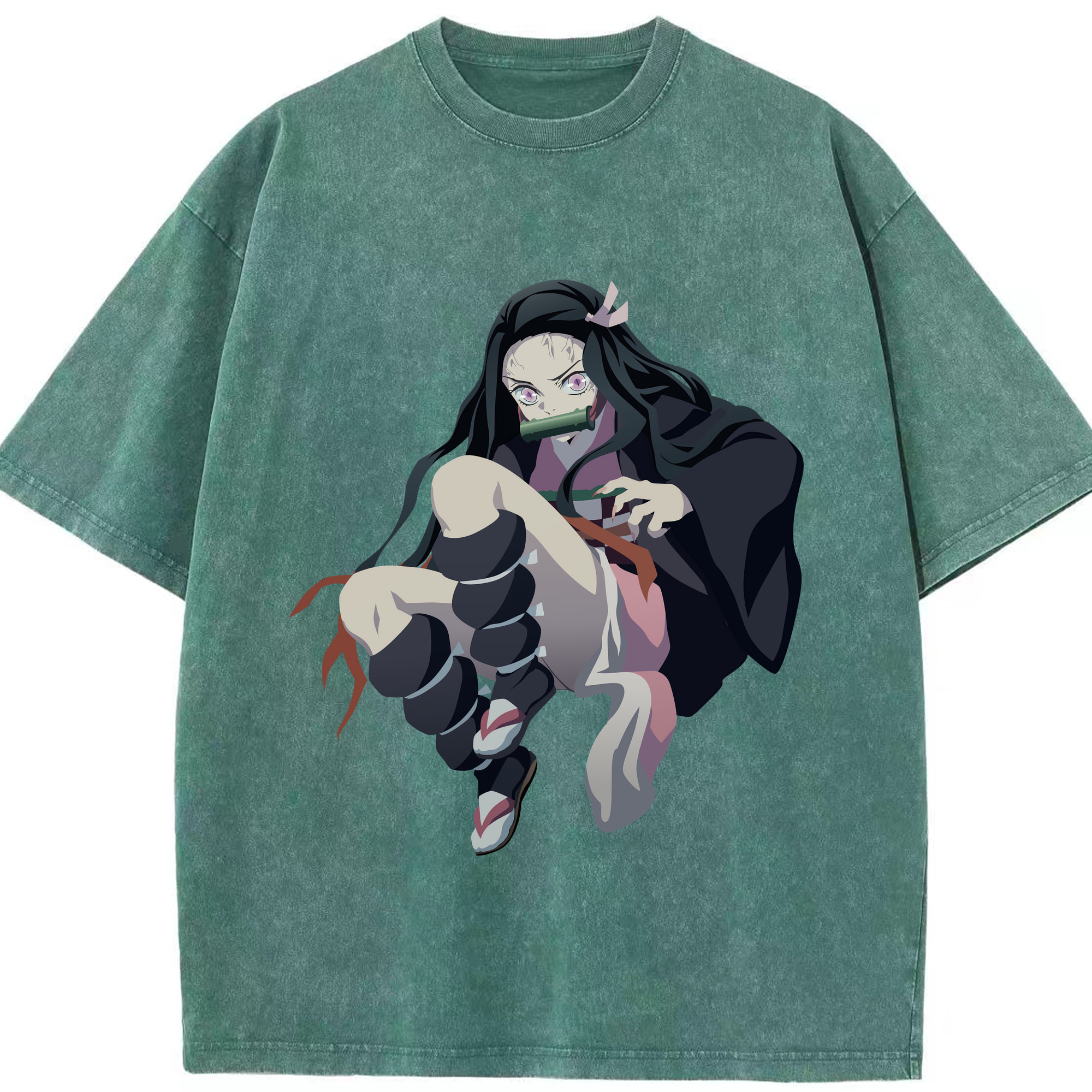 （画像用） 鬼滅の刃（きめつのやいば）竈門 禰󠄀豆子／かまど ねずこ Kamado Nezuko 綿100% ヴィンテージ風 半袖Tシャツ（フロントプリント）